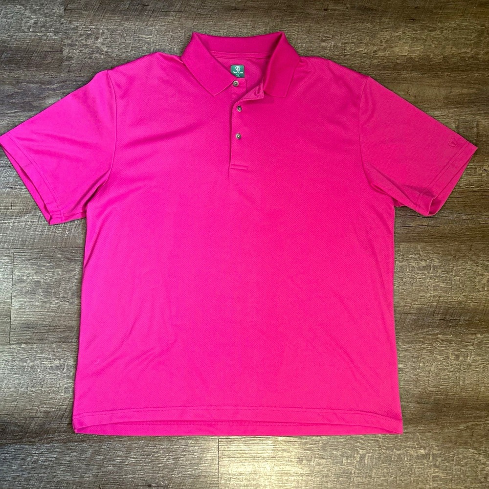 Pro Tour Men's XL Bright Pink Short Sleeve Polo Shirt 100% Polyester Regular Fit